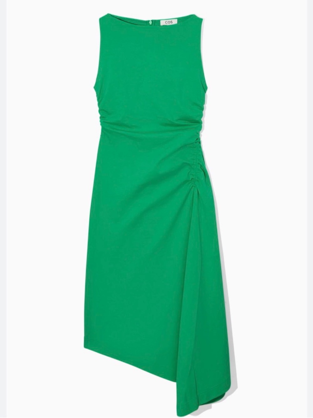 COS Green Asymmetric Ruched Waist Sleeveless Dress Midi Length Minimalist Small